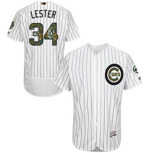Cubs #34 Jon Lester White(Blue Strip) Flexbase Authentic Collection Memorial Day Stitched MLB Jersey